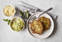 Plated zucchini-cheese pancakes 